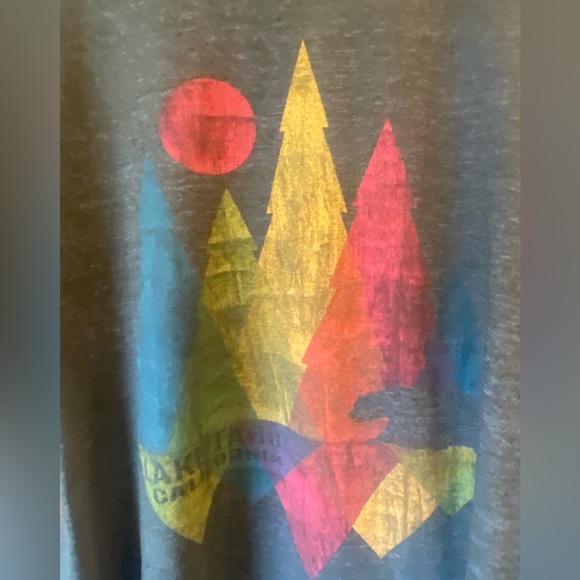 MENS MEDIUM DARK HEATHER-GREEN RETRO LAKE TAHOE FOREST TEE - Picture 2 of 5